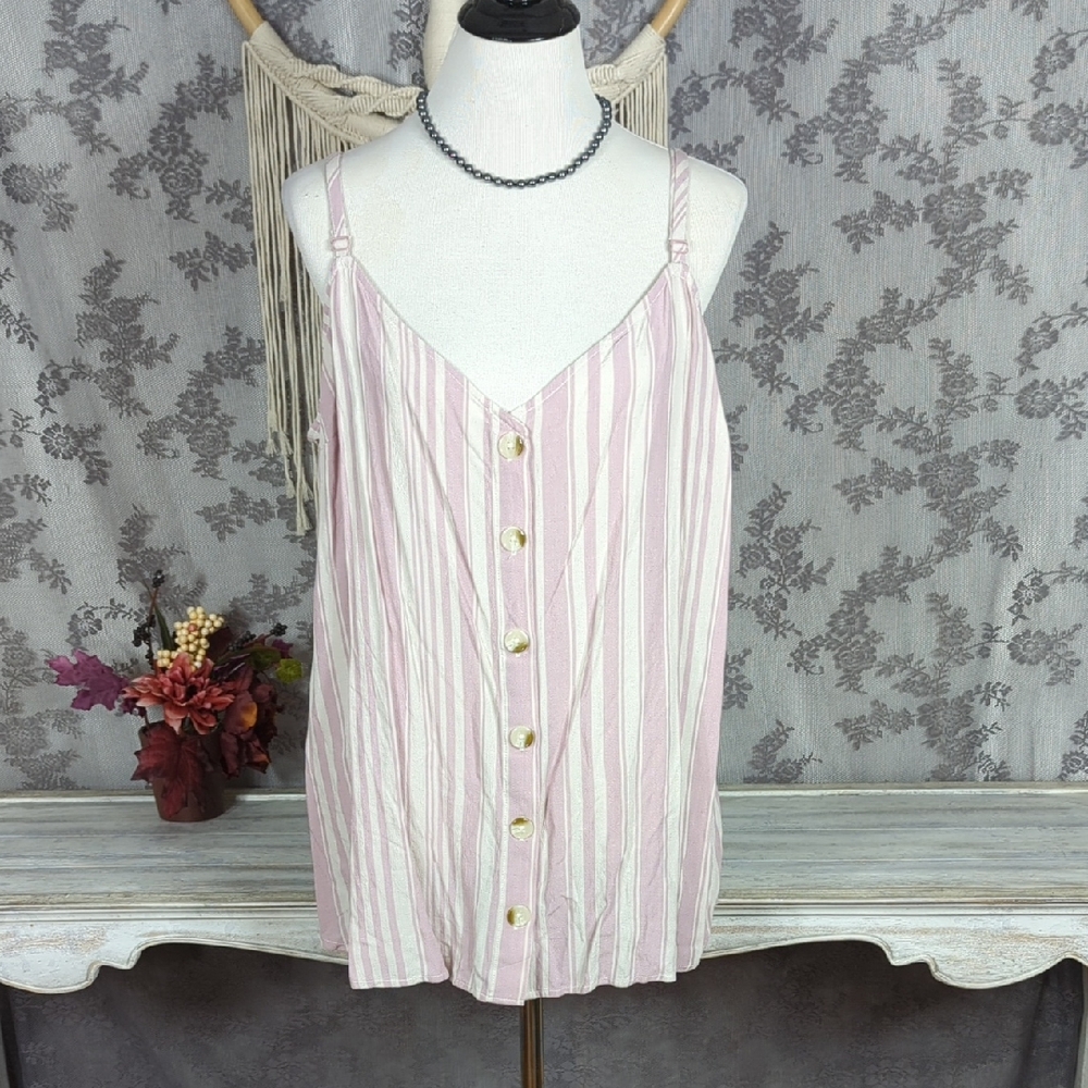 Torrid Striped Pink Button-Down Tank Top
